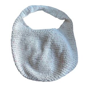 Handmade Vintage Wool Knot Satchel Tote Bag in Cream with Pink Accents